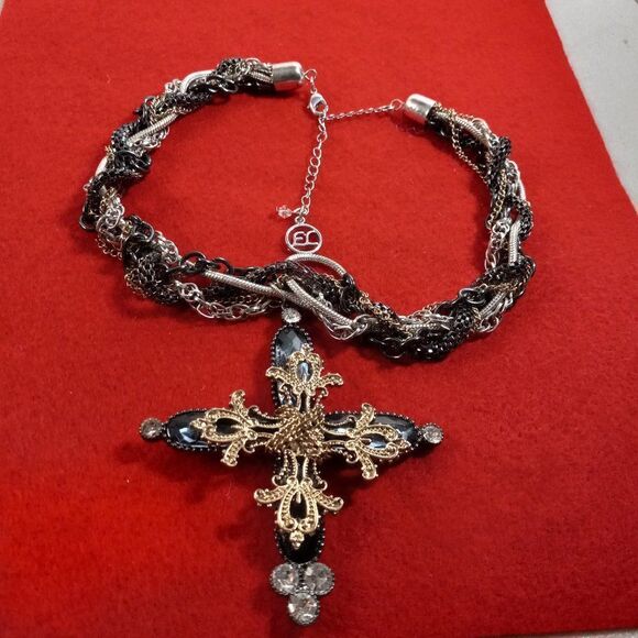 Erica Lyons Statement Multi-strand and Metals Large Black Cross Necklace - Picture 5 of 5